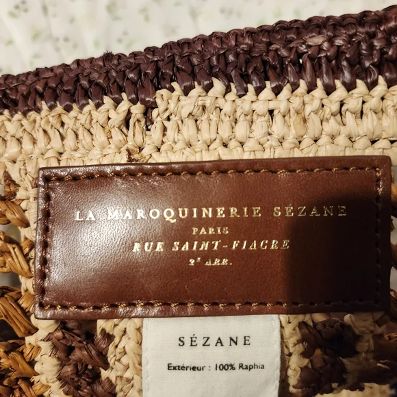 Sezane Raffia Clutch Bag In Brown, Ecru, & Blue - Picture 4 of 7